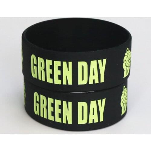 Hot Sale 25PCS Black GREEN DAY Silicone Wristband Black Bracelets & Bangles for Rock Music Fans Concert Gift Wholesale SH070