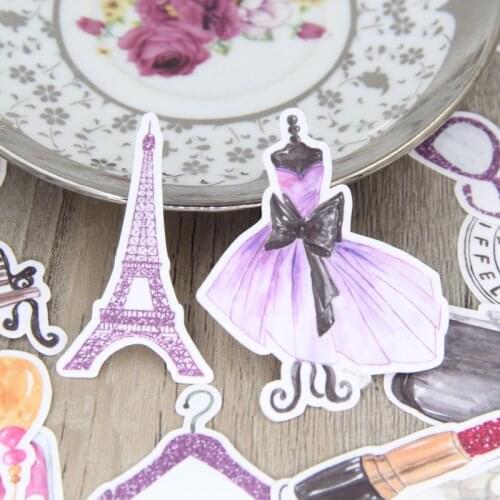 28pcs Watercolor Paris Women Fashion Accessories Scrapbooking Stickers Diary Deco Cosmetic DIY Decorative Sticker Pack