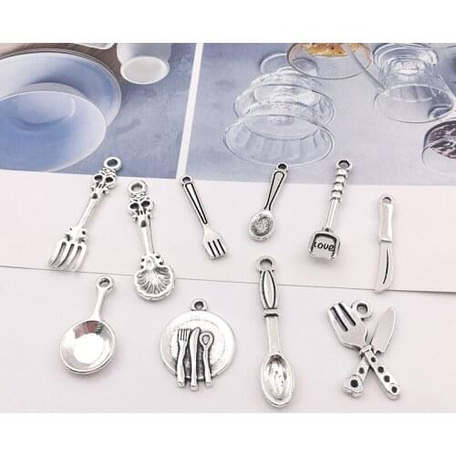 30Pcs Spoon Fork Knife Charms Pendants DIY Jewelry Making Alloy Findings Accessory For Necklaces Earrings