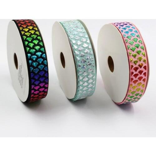 5yds,5/8" Sequins Mermaid Scales Laser Fold Over Elastic Stretch Foldover FOE Elastics for Hair Ties Headbands Hair Bow Clip