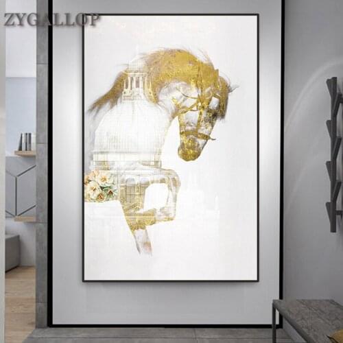 Abstract Golden Horse Canvas Art Painting Modern Wall Art Pictures for Living Room Scandinavian Home Decor Posters and Prints