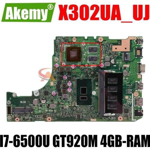 AKEMY X302UA_UJ Laptop Motherboard For ASUS X302UV X302UA X302UJ Original Mainboard 4GB-RAM I7-6500U GT920M