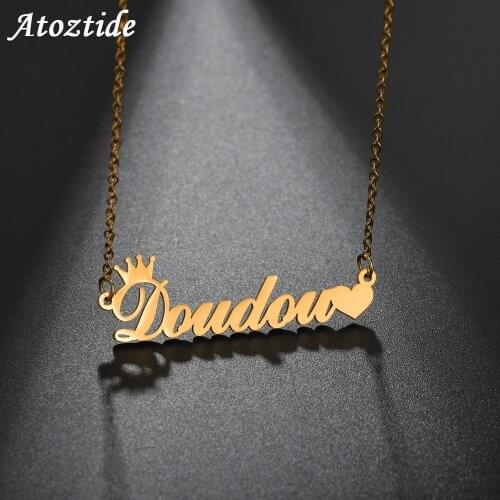 Atoztide Customized Fashion Stainless Steel Name Necklace Personalized Letter Gold Choker Necklace Pendant Nameplate Gift