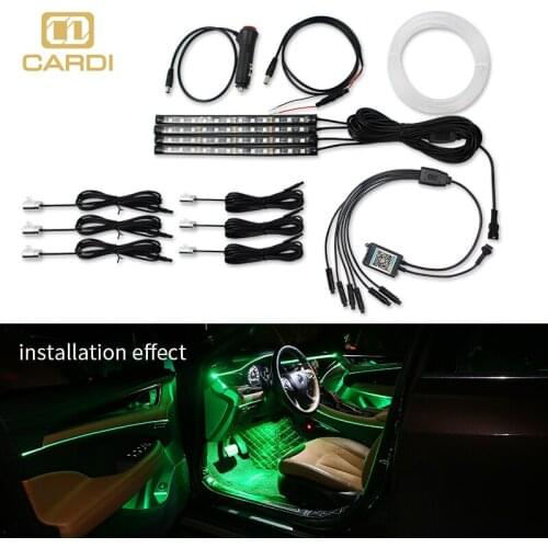 HOLYWOOT Car Neon Ambient Strip Lights Flexible Fiber Optic Foot Light Multiple Modes Dashboard Atmosphere Lamp Wireless