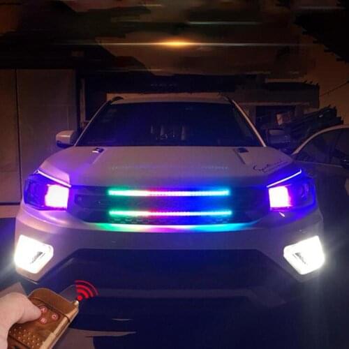 Car Front Grille Light Strip Remote Control RGB LED Strip Daytime Running Light Car Decorative Lights Angel Eye Led Strobe Lamp