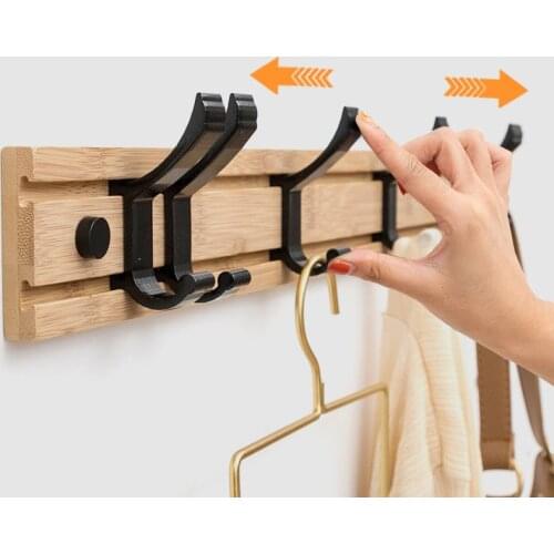 Bamboo Coat Rack Hook Wall Removable Storage Shelf with 3/4/5 Hooks Entryway Foyer Hallway Bathroom Bedroom Rail Nail-free drill