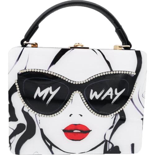 Boutique De FGG "MY WAY" Acrylic Box Clutch Women Totes Handbag Fashion Party Hard Case Shoulder Bags Crossobdy Bag