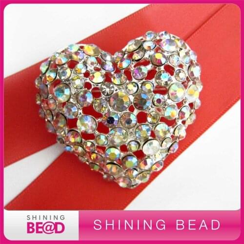Heart shape AB rhinestone brooch, free shipping, AB color rhinestone brooch for wedding bouquet