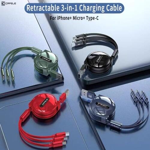 Cafele 3 in 1 Micro USB cable for iPhone 6 type c charger cable Portable Retractable Charging phone Cable for Xiaomi Huawei