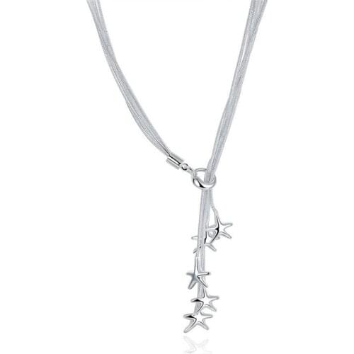 BABYLLNT 925 Silver Five Snake Chain Starfish Necklace For Women Wedding Engagement Fashion Jewelry Gift
