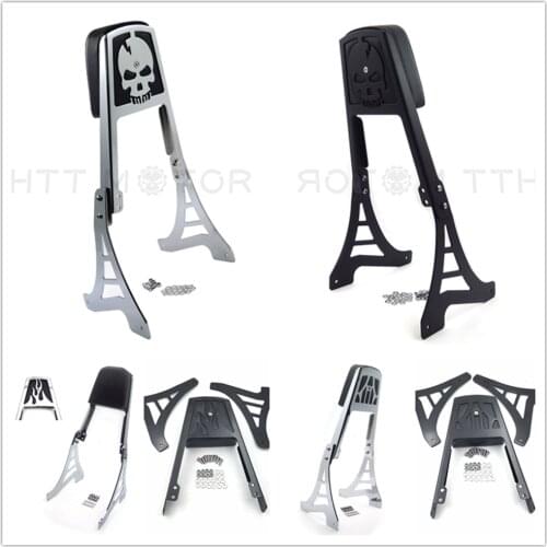 Black Skull Backrest Sissy Bar With Leather Pad For Harley Davidson Sportster 1200 883 Aftermarket Motorcycle Parts 1995-2003
