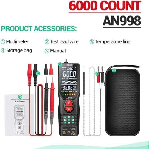 ANENG AN998 VA Display Screen Mini Digital Multimeter Auto Ranging AC/DC Voltmeter Temp Ohm Hz Detector Tool