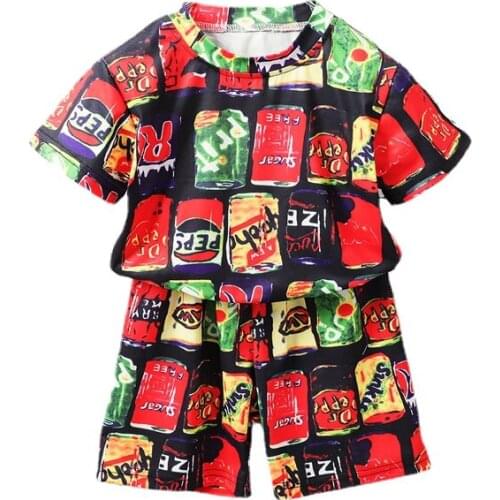 Kids Summer Casual Edition Childrens Round Collar Short Sleeve T Shirt +short Baby Boys Girls Printed Cartoon Sets 0-12 Ages