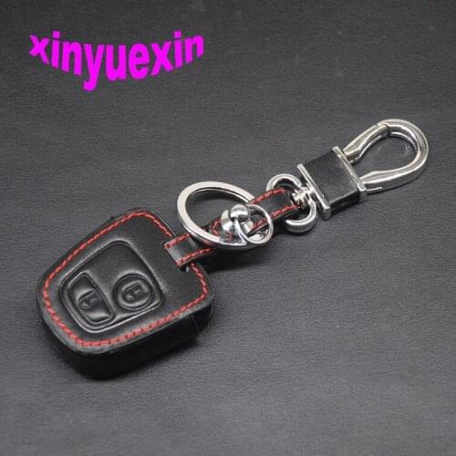 Xinyuexin Leather Car Key Cover Fob Case For Peugeot 206 307 207 408 For Citroen C2 C3 C4 Iran Car-stying With Keychain No Logo