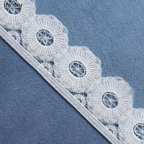 5yard 6.5cm New white circular hollow milk wedding lace spot unilateral elastic water-soluble embroidery bar code accessories