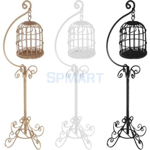 MagiDeal 1/12 Dollhouse Miniature Metal Bird Cage with Holder Stand for Dolls Action Figures Acc Collection Furniture Decor