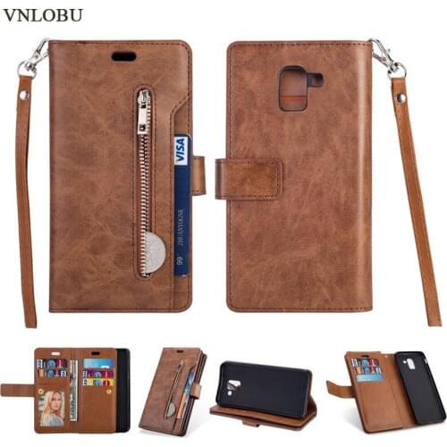 Multifunction Flip Wallet Cover for Samsung j3 j4 j6 j7 j8 2018 Leather Case Zipper Purse Phone Cover For Samsung j4 j6 2018 j3