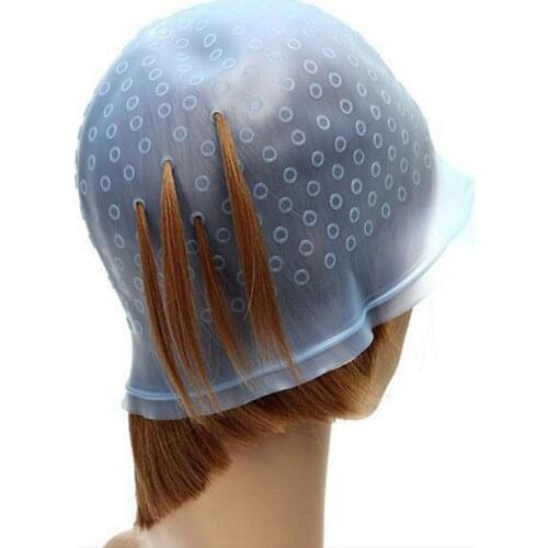 Reusable Silicone Tie Dye Hats Hair Coloring Hightligting Pick Up Dye Hair Color Hat with Metal Hook Hair Salon Equipment