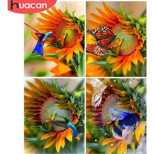 HUACAN Paint By Numbers Sunflower Flower Wall Art Unique Gift Hand Painted On Canvas Picture By Numbers Bird For Living Room