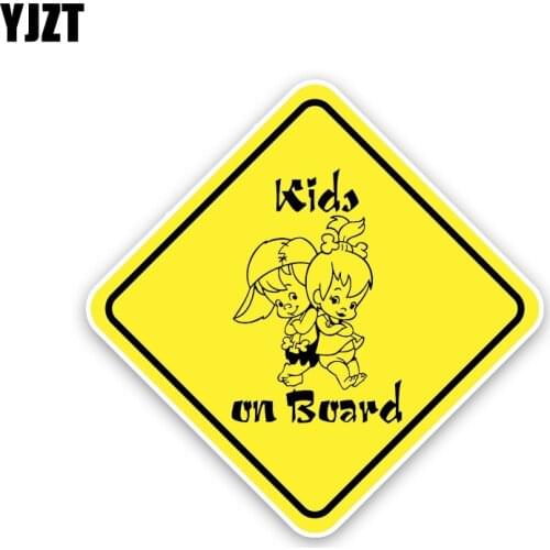 YJZT 15.9CM*15.9CM Kids On Board PVC Decal Warning Boy And Girl Car Sticker 12-40445