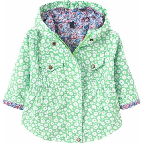 Autumn 2020 New Baby Girls Hooded Jacket Coat Long Kids Flower Print Outwear Windbreaker for Children Cute Clothes
