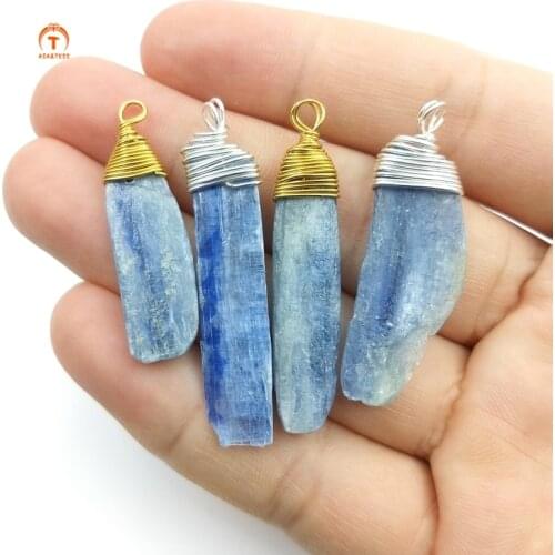 New Arrivals! Natural Blue Kyanite Pendants Stone Fashion Brass Wire Warpped Fashion Golde Silver For Female Jewelry Making