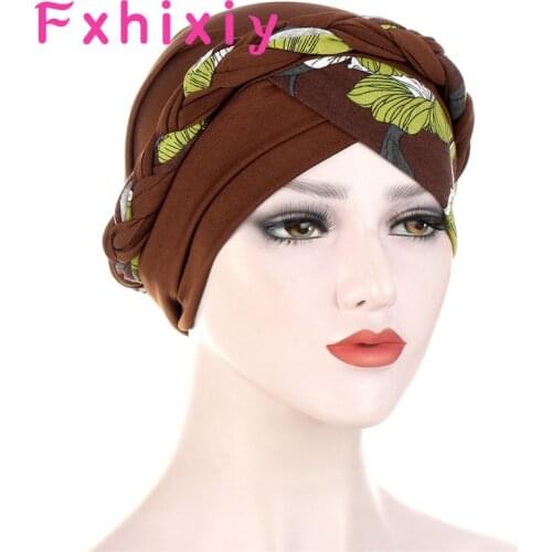 New Braid Turban Hat Flower Printed Cotton Headscarf Bonnet Forehead Cross Twist Muslim Hijabs Women Summer Hair Accessories