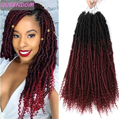 Ombre Spring Passion Twist Crochet Hair Afro Bomb Twist Crochet Braids 14 " Pre-looped Synthetic Curly Braiding Hair Extensions