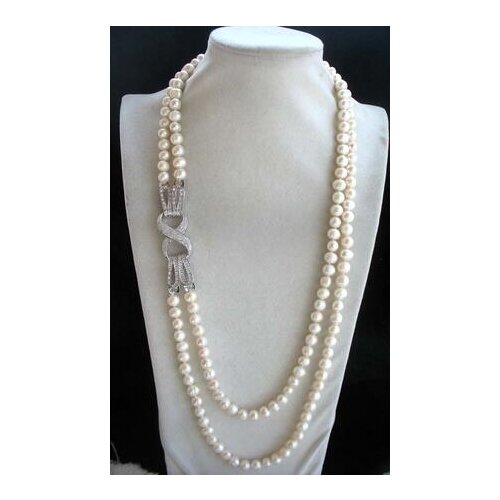 2rows freshwater pearl white near round 7-8mm necklace 23-25inch