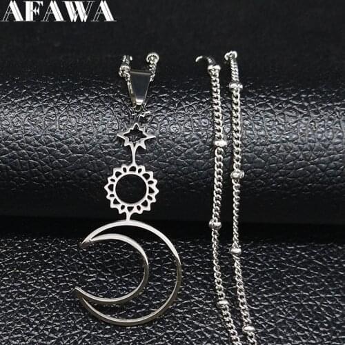 Sun Moon Star Stainless Steel Necklaces Pendants for Women Silver Color Statement Necklace Women Jewelry collar hombre N1123S02