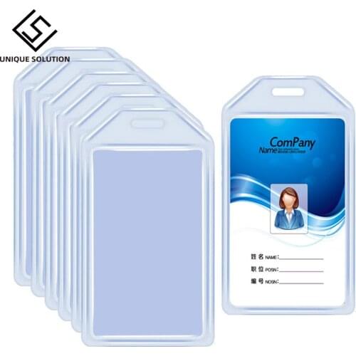 Heavy Duty ID Card Badge Holder, Hard Plastic Vertical Silicone Soft Clear PVC Card Holder Name Tag Holder 57x102mm