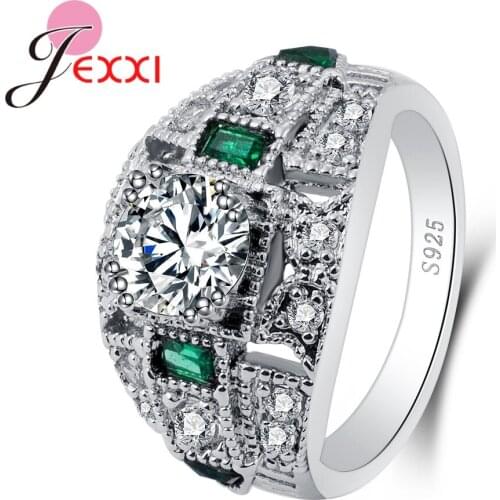 Romantic Geometry Shape Rings Genuine 925 Sterling Silver With Clear Cubic Zirconia For Women Lovers Engagement Gifts Design