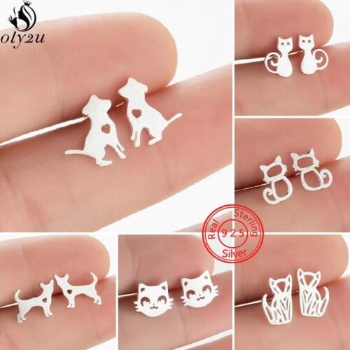 Cartoon 925 Sterling Silver Animal Dog Earrings for Women 2021 Small Cat Paw Stud Earring Girls Everyday Jewelry boucle oreille