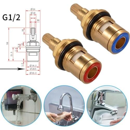 1 Pair 1/2" Replacement Brass Ceramic Disc Tap Valve Quarter Turn Cartridges Gland Insert 20 Teeth Bathroom Faucet Accessory