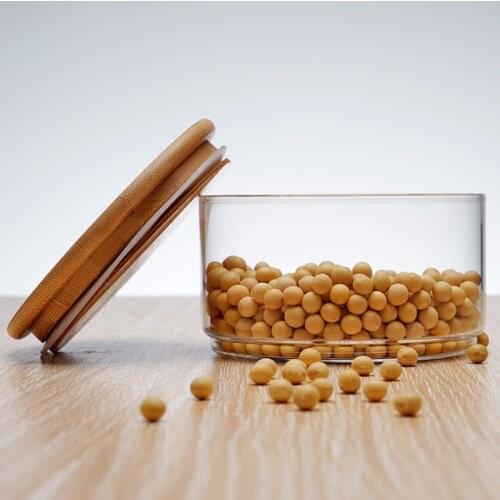 Kitchen Storage Tank Glass Food Canister Jar Stackable With Natural Bamboo Two Layers Lid Silicone Ring Food Container