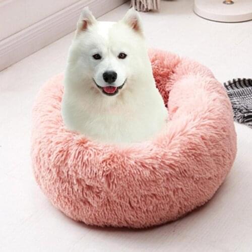 Super Soft Dog Bed Long Plush Donut Round Dog Kennel Comfortable Fluffy Cushion Mat Winter Warm For Dog Cat House