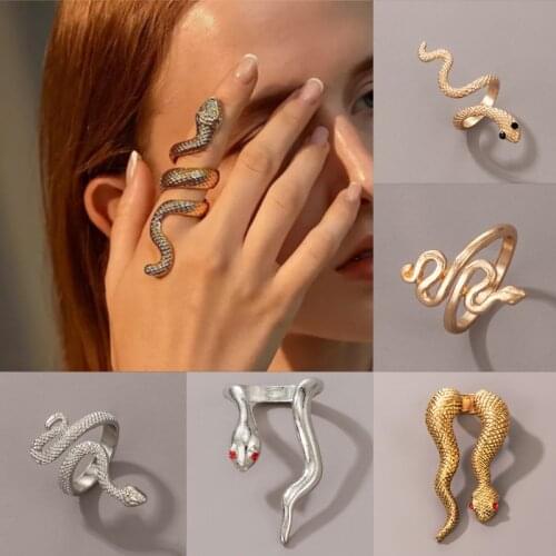 Tocona Boho Snake Open Single Ring Metal Punk Adjustable Design Animal Exaggerated Ring for Women Men Party Jewelry Anillo