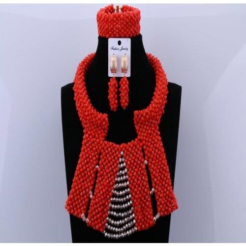 Party Bridal Earrings Necklace Jewelry Set Classic Red Gold Design Nigerian Beads Necklace Jewelry Set Free Shipping 2018