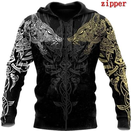 Viking Tattoo 3D Hoodies Printed Harajuku Coat Jacket Men For Women Fashion Zipper hoodies Drop Shipping 08
