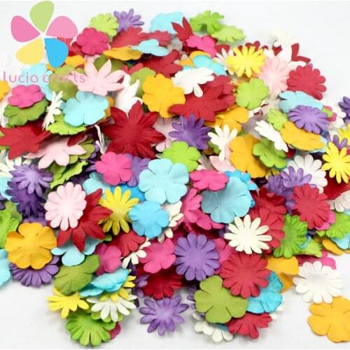 SALE Lucia crafts 24pcs/100pcs 17-27MM random mixed colors Paper petals Daisy Flowers scrapbooking die cut for sticker B1201