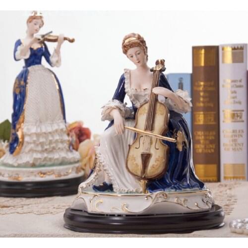 Top grade Europe ceramic play the cello girls lady statue home decor crafts handicraft vintage ornament porcelain figurine gift