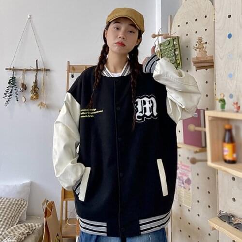Women Print Patten Baseball Jackets Round Neck Single-breasted Jacket Student Korean Style Streetwear Loose Baseball Uniform