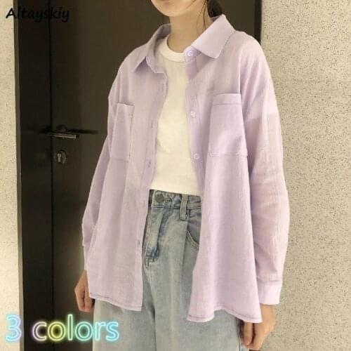 Blouse Women Lovely Chic Purple Summer Sun-proof Womens Tops and Blouses Casual All-match Simple Korean Fashion Teens Blusas New
