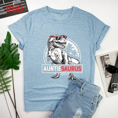 Auntiesaurus T Shirt T Rex Auntie Saurus Dinosaur Women Summer Short Sleeve Crop Top Letter T-Shirt Tops Multicolor Streetwear
