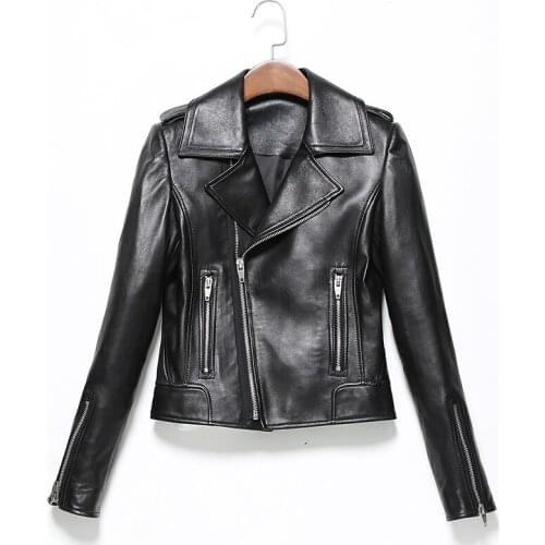 Genuine Leather Jacket Women Real Leather Jacket Sheepskin Black Soft Slim Fit Punk Female Coat Spring Autumn 17067