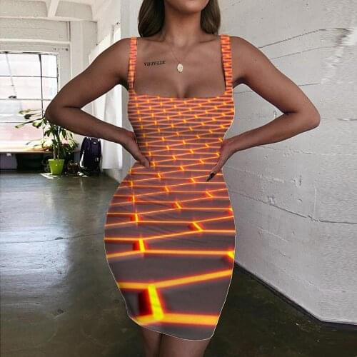 KYKU Brand Geometric Dress Women Psychedelic 3d Print Vortex Halter Sleeveless Honeycomb Vestido Sexy Square Bodycon Dress