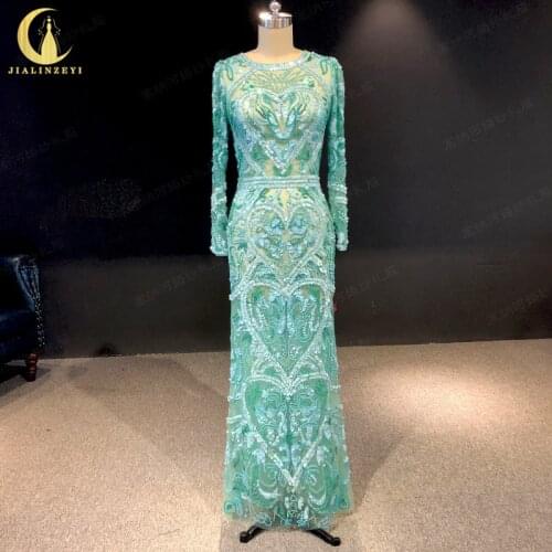 Rhine Real picture Elie Saab Long Sleeves Full Beads Sequins green платья женские dress women evening dress long formal dresses