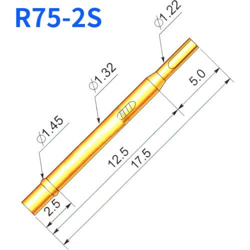 100PCS R75-2S Brass Tube Gold-plated Spring Test Probe Diameter 1.32mm Length 17.5mm Probe Needle Seat