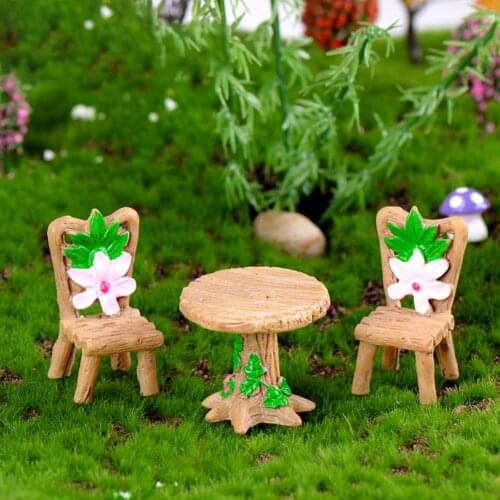 3pcs/set Mini Chair Home Decor Mini Table Chair Resin Craft Miniatures Figurine Fairy Garden Micro Landscape Ornaments Figurines