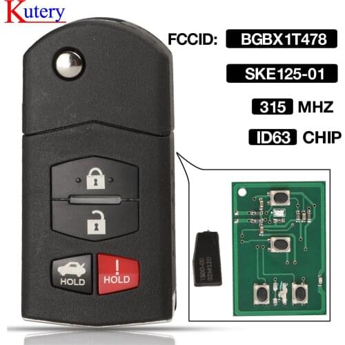Kutery 4 Buttons Remote Folding Car Key 315Mhz For Mazda 3 5 6 CX-7 CX-9 MX-5 Miata BGBX1T478SKE125-01 4D63 Chip Fob